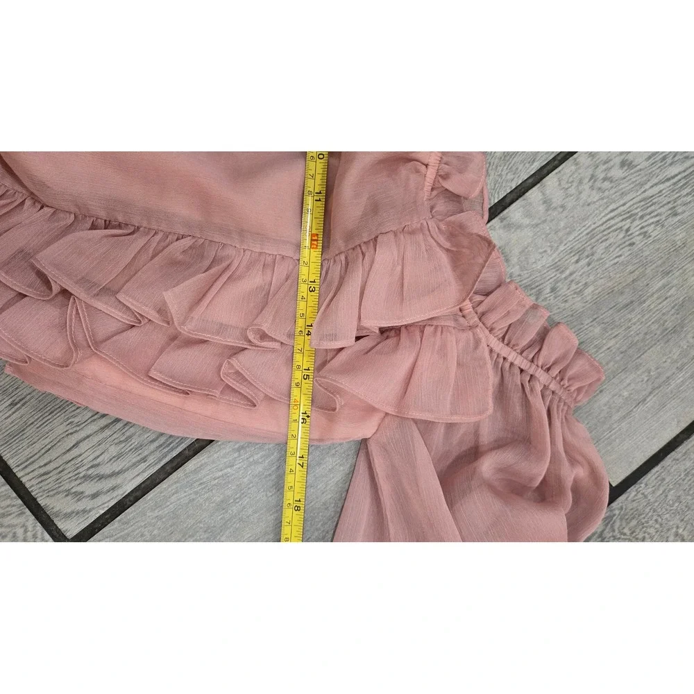 Endless Rose Pink Ruffle Off The Shoulder Romper Smocked Waist Chiffon XS